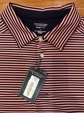 NWT Roundtree & Yorke Travel Smart Striped Short Sleeve Performance Polo Size L